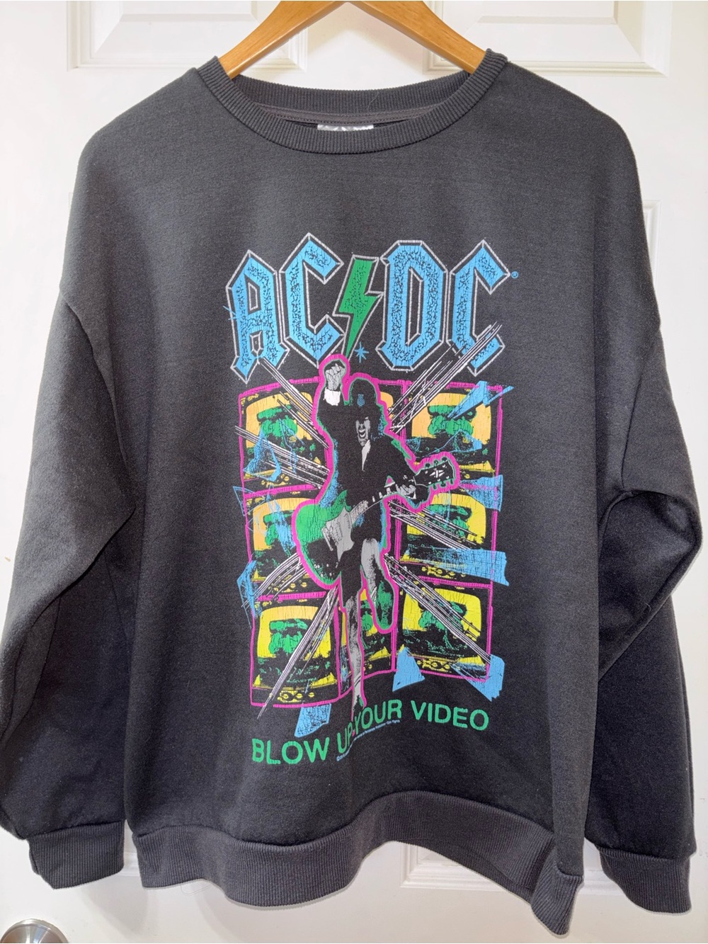 AC/DC Black Crewneck Sweatshirt with Neon Graphic